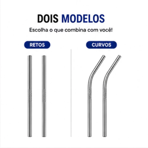 Combo Canudos Inox Curvos com Escova — produto recomendado pelo nutricionista Eduardo Klein